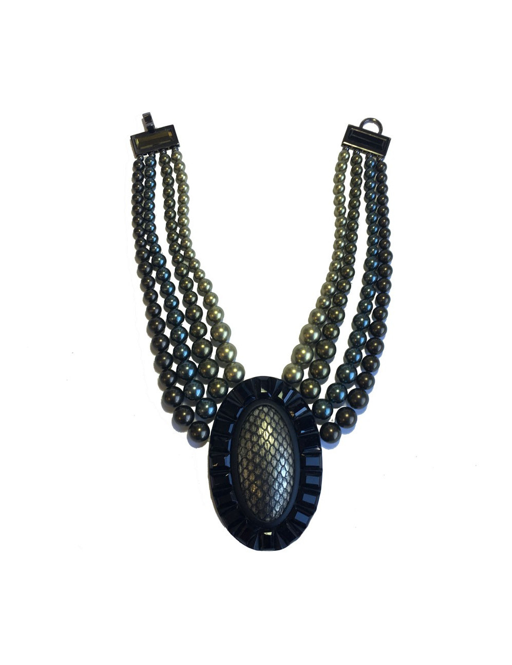 Collier APPARTEMENT A LOUER perles et pendentif noir et bronze