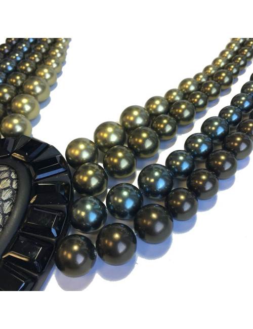 Collier APPARTEMENT A LOUER perles et pendentif noir et bronze