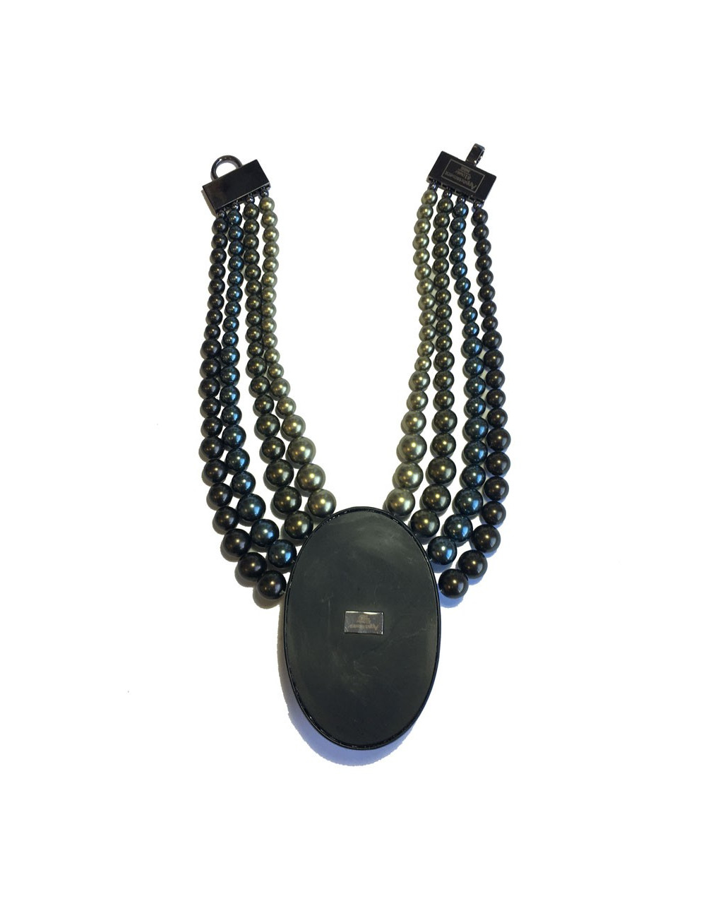 Collier APPARTEMENT A LOUER perles et pendentif noir et bronze