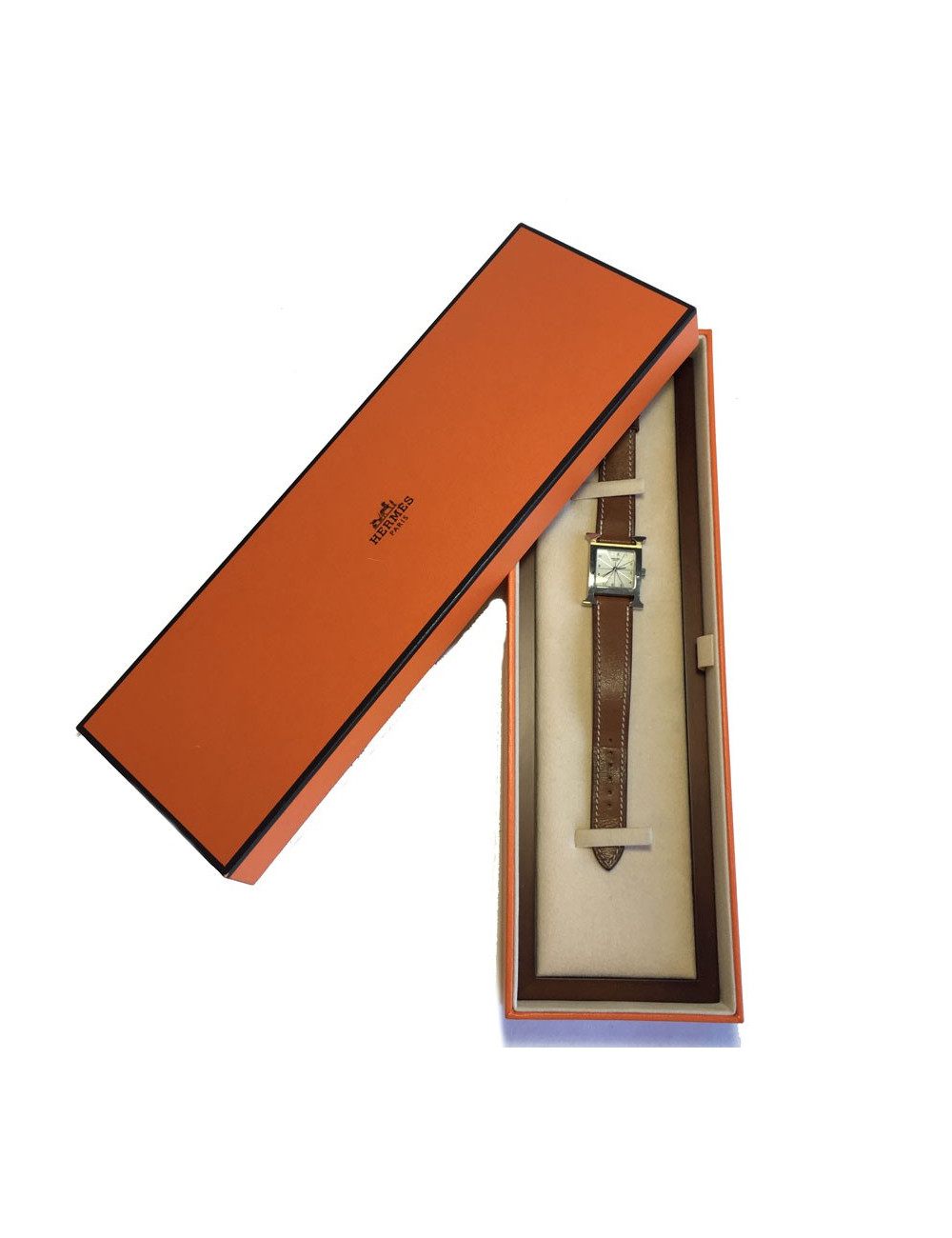 Montre Heure H HERMÈS pm en veau Barénia et acier