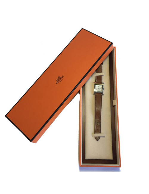 Montre Heure H HERMÈS pm en veau Barénia et acier