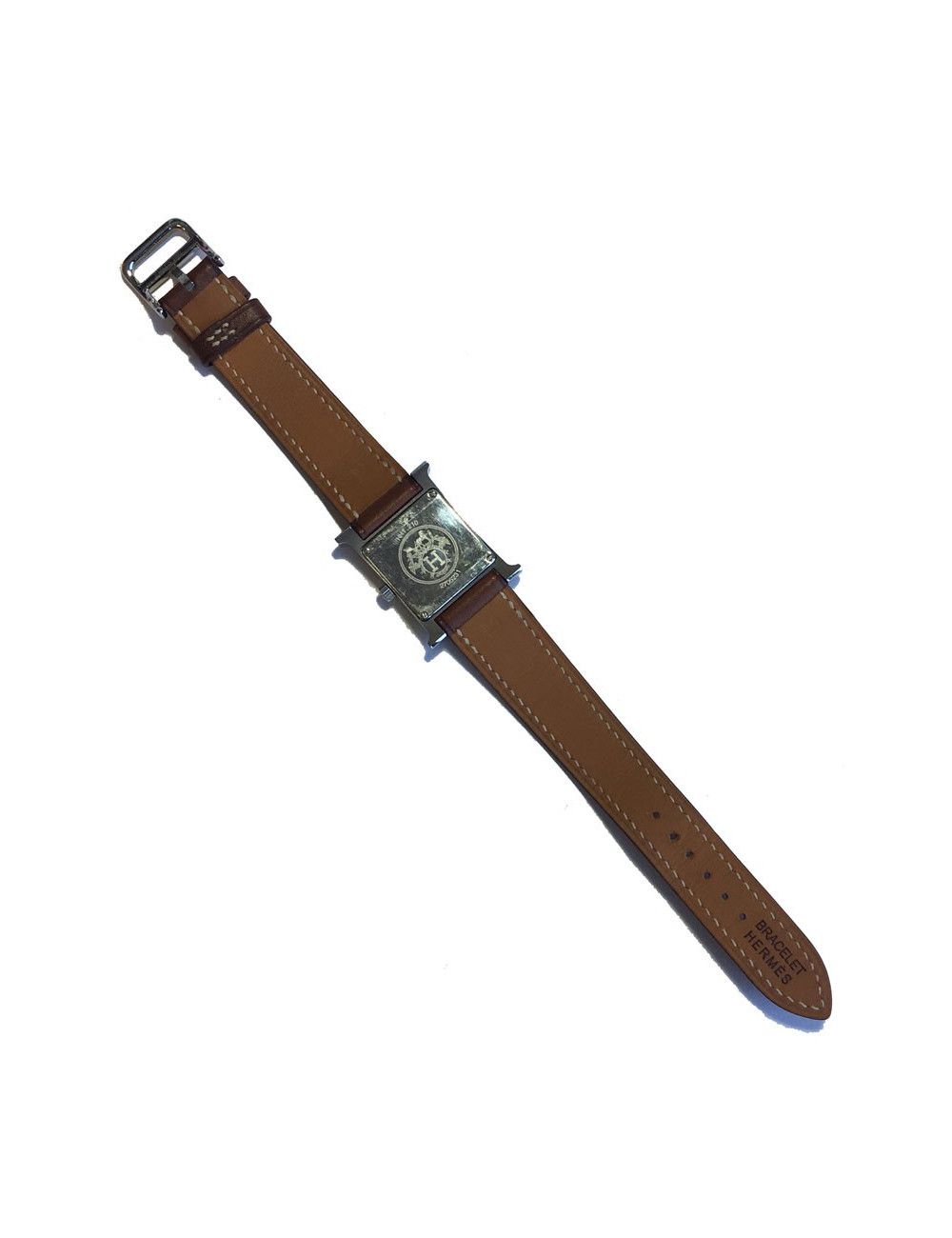 Montre Heure H HERMÈS pm en veau Barénia et acier