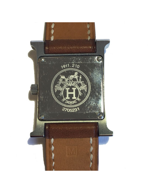 Montre Heure H HERMÈS pm en veau Barénia et acier