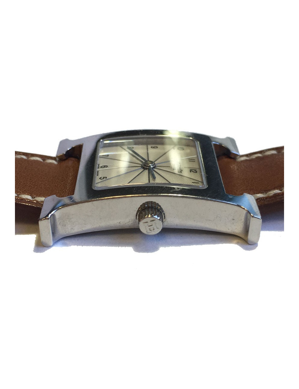 Montre Heure H HERMÈS pm en veau Barénia et acier