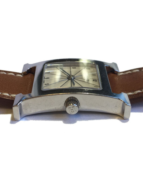 Montre Heure H HERMÈS pm en veau Barénia et acier