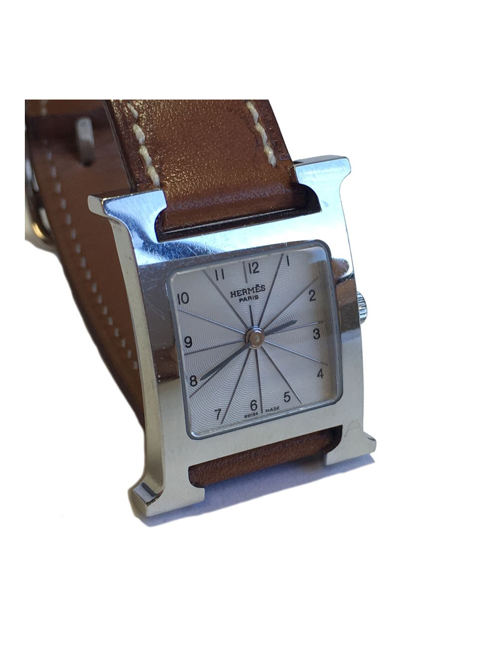 Montre Heure H HERMÈS pm en veau Barénia et acier