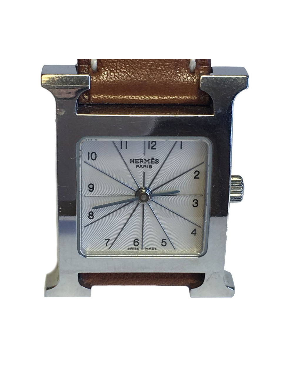 Montre Heure H HERMÈS pm en veau Barénia et acier