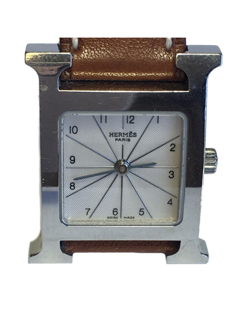 Montre Heure H HERMÈS pm en veau Barénia et acier