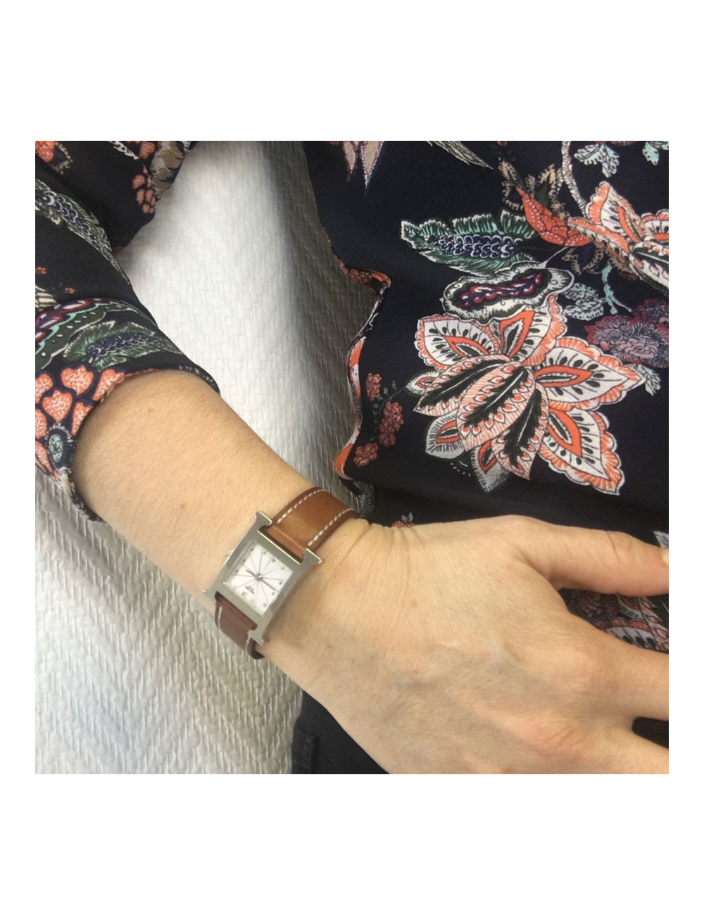 Montre Heure H HERMÈS pm en veau Barénia et acier