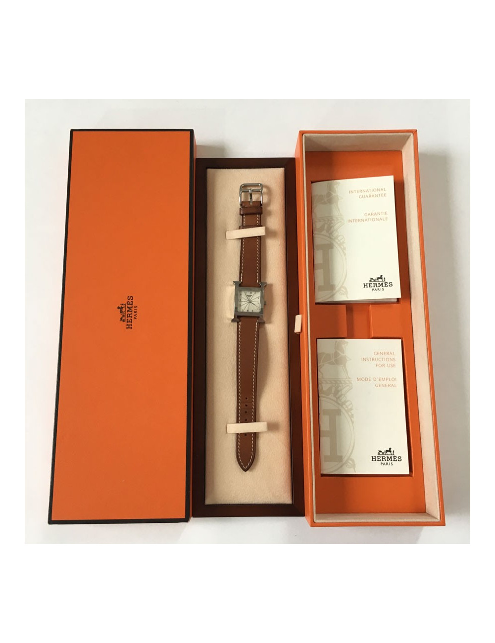 Montre Heure H HERMÈS pm en veau Barénia et acier