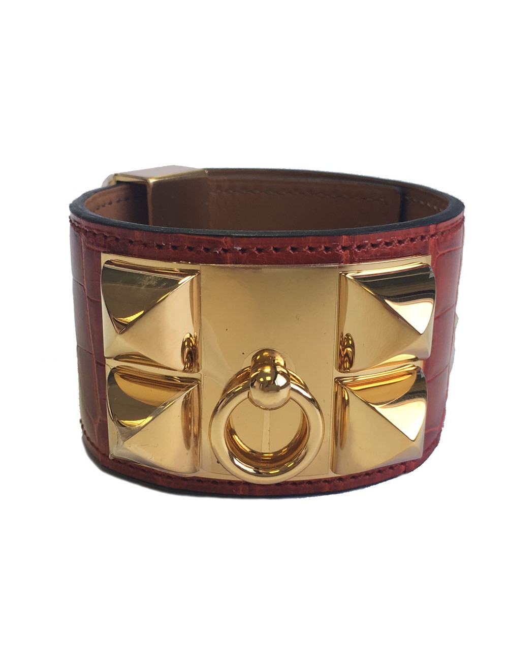 HERMÈS Collier de chien aligator sanguine cuff