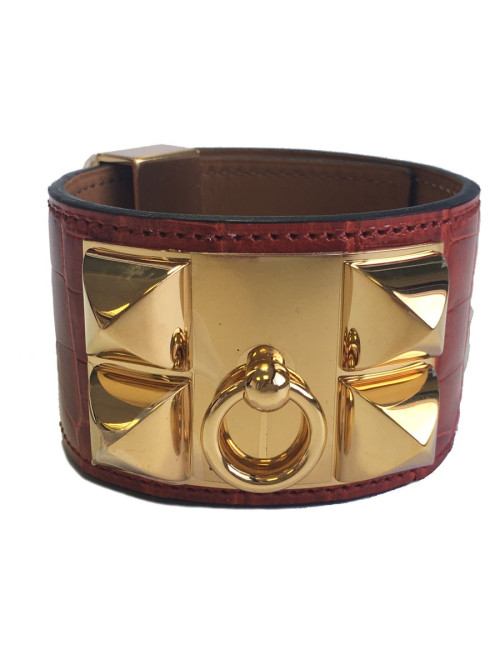 HERMÈS Collier de chien aligator sanguine cuff