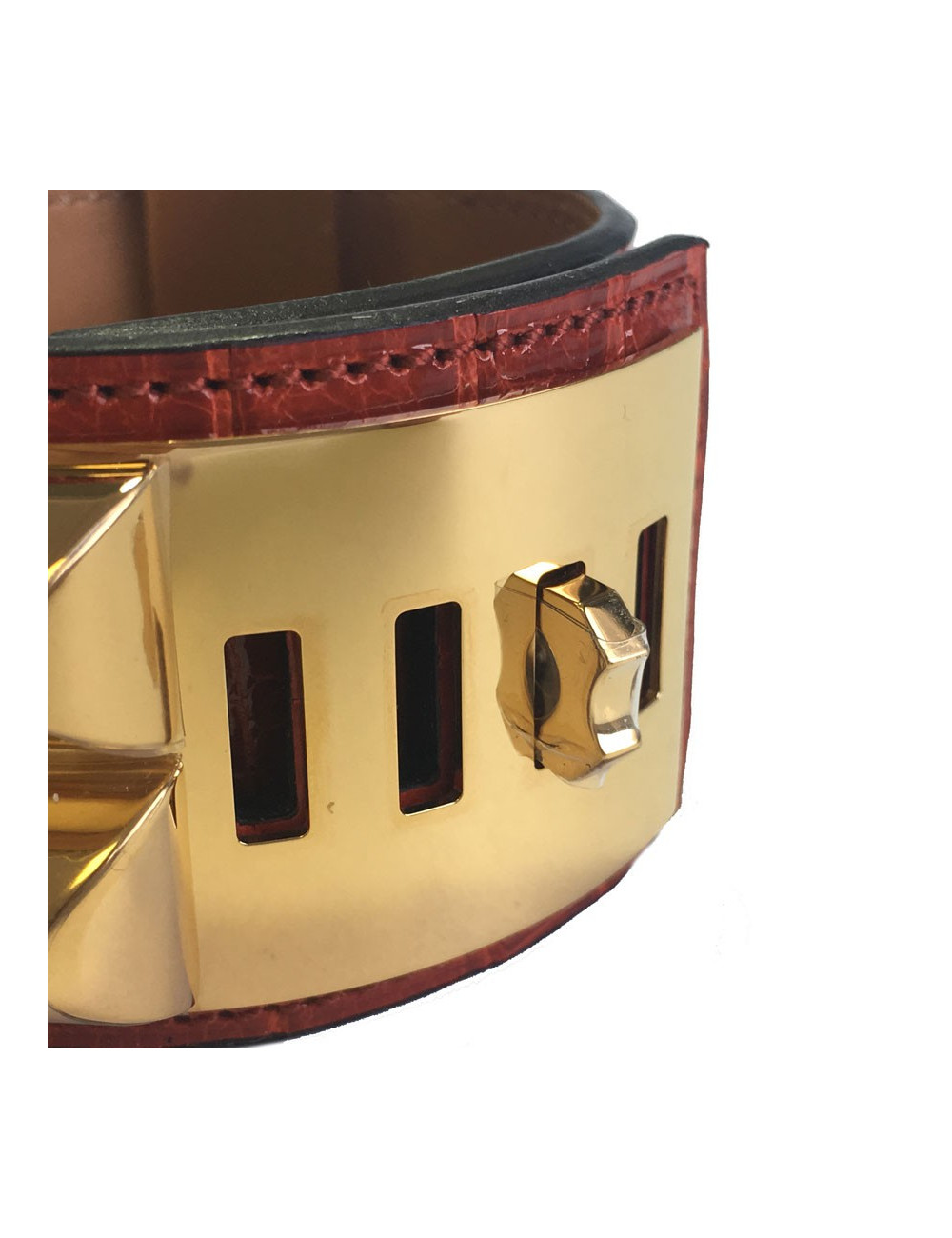 HERMÈS Collier de chien aligator sanguine cuff