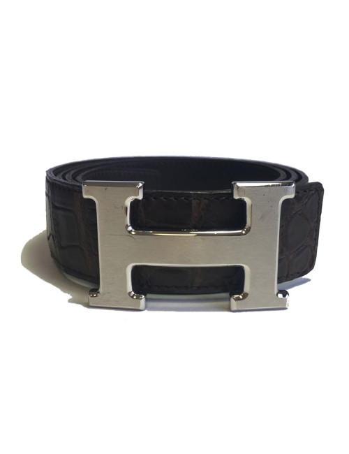 Ceinture HERMES Homme T95 en crocodile porosus marron
