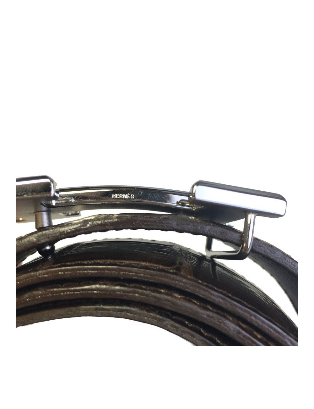 Ceinture HERMES Homme T95 en crocodile porosus marron