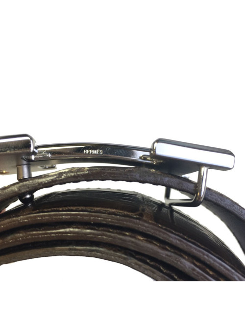 Ceinture HERMES Homme T95 en crocodile porosus marron