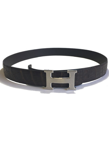 Ceinture HERMES Homme T95 en crocodile porosus marron 2