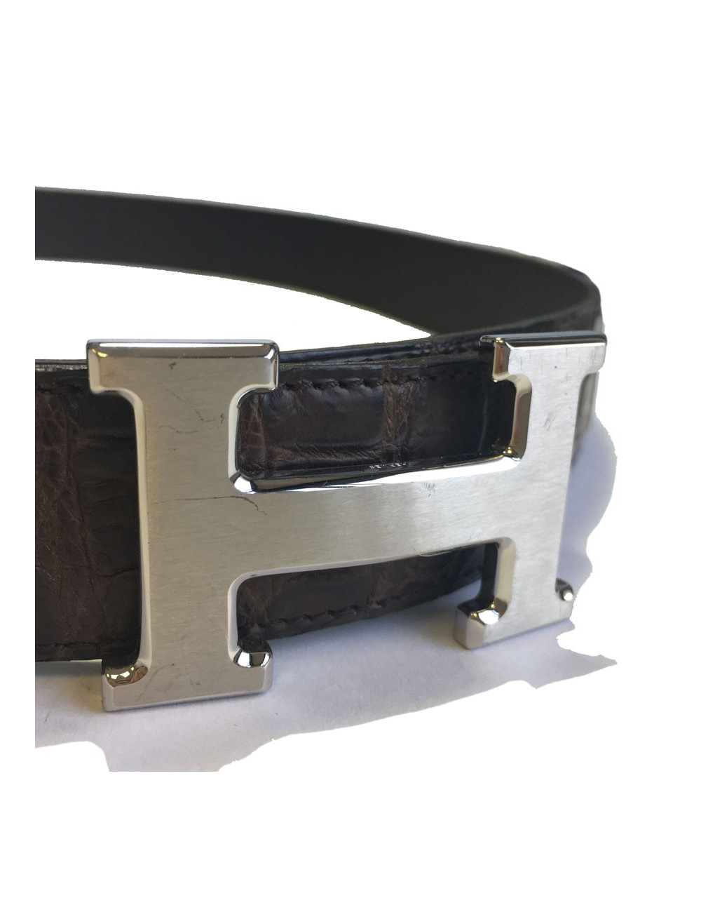 Ceinture HERMES Homme T95 en crocodile porosus marron