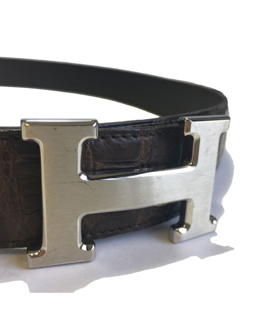Ceinture HERMES Homme T95 en crocodile porosus marron