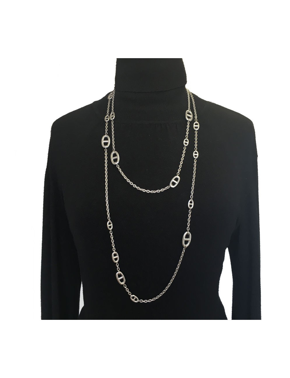 Long sautoir HERMES "Farandole" en argent massif