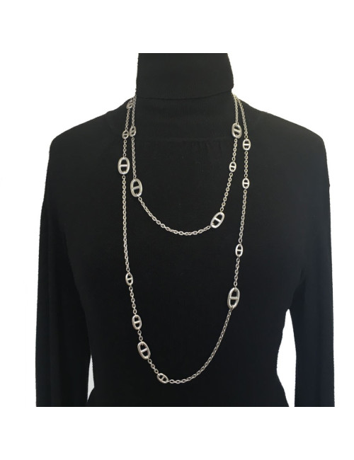 Long sautoir HERMES en argent massif