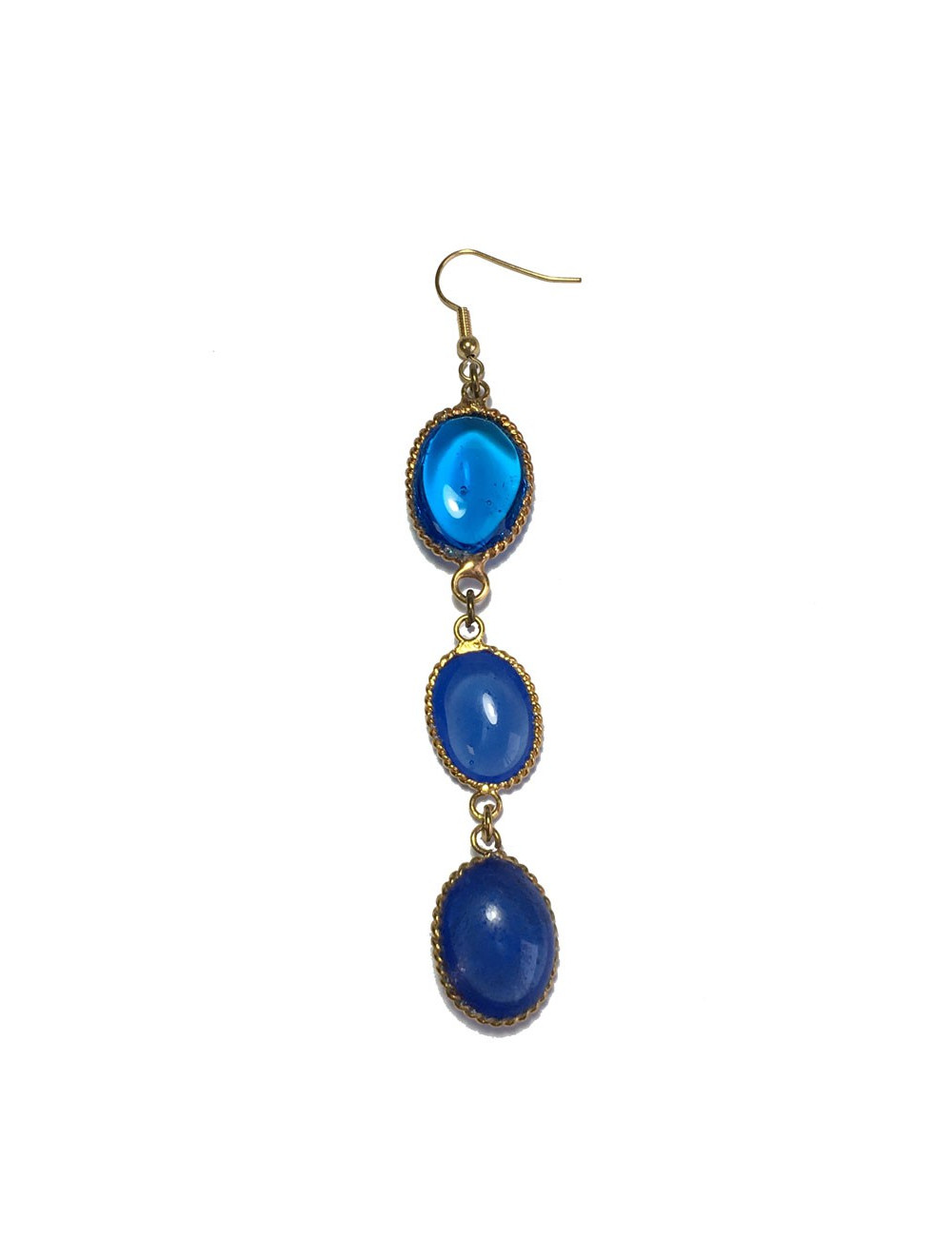 Boucles d'oreille clous pendants  MARGUERITE DE VALOIS en pâte de verre bleue