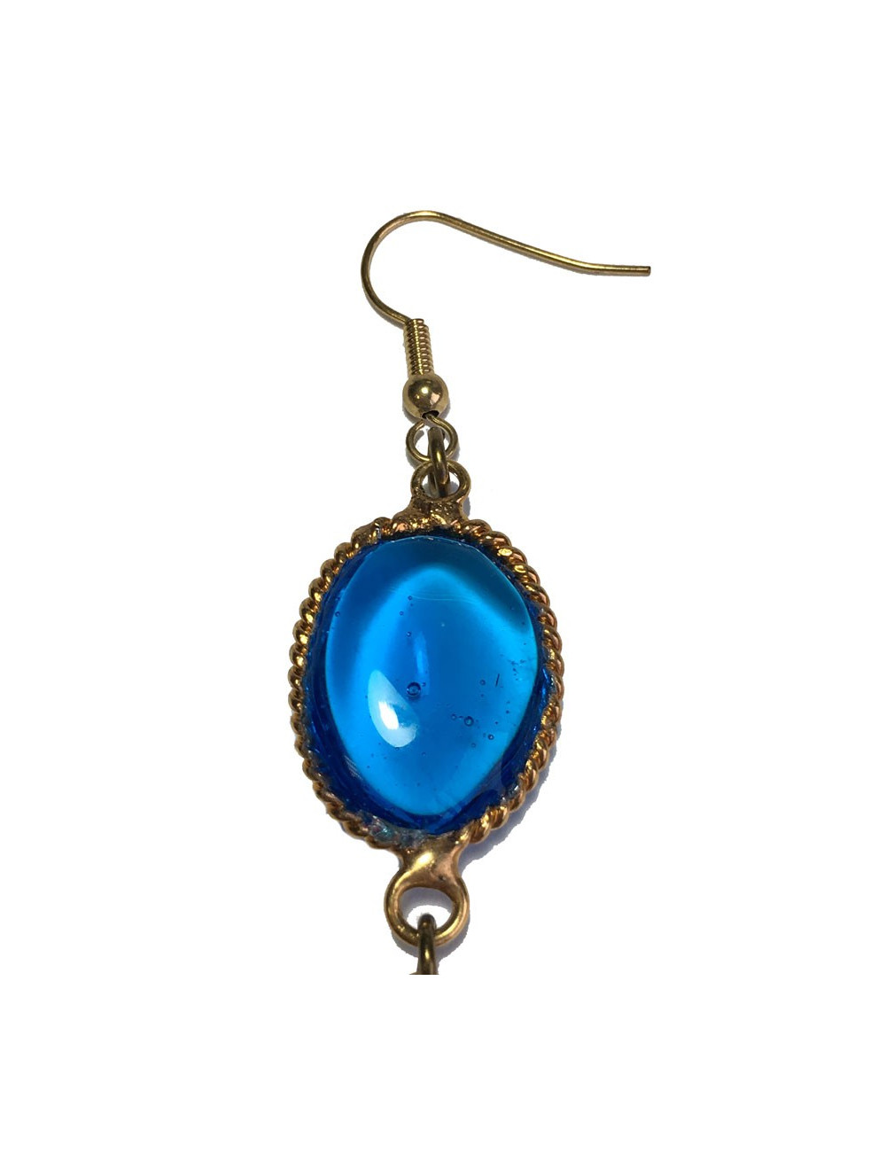 Boucles d'oreille clous pendants  MARGUERITE DE VALOIS en pâte de verre bleue