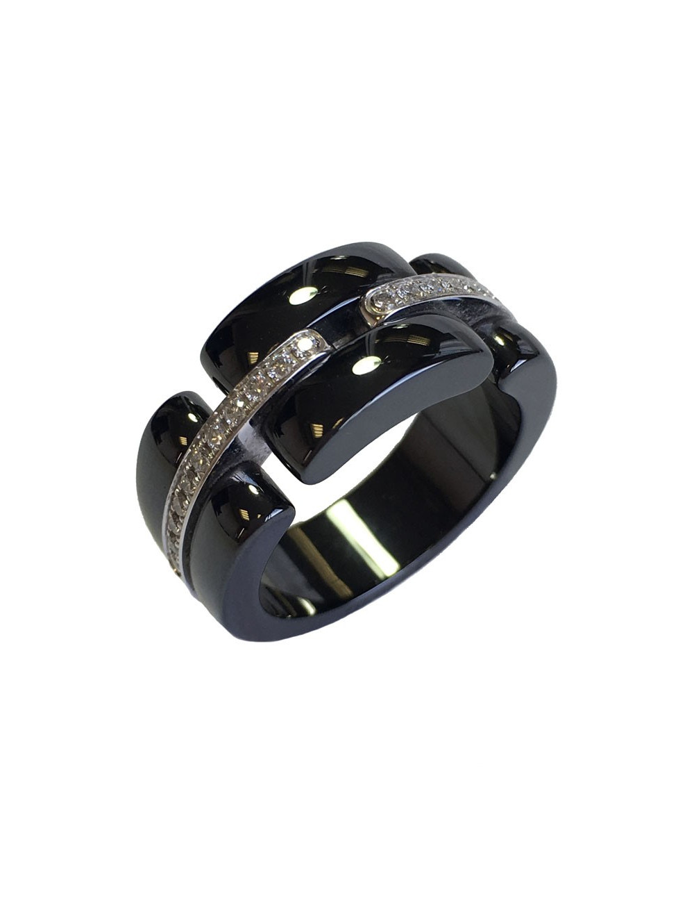 CHANEL ring model 'Ultra' in 18 carat white gold, black ceramic and diamonds 