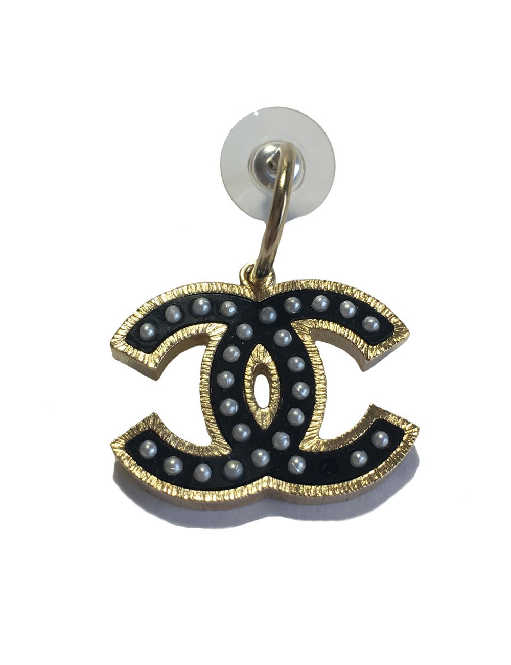 Boucles d'oreilles CHANEL CC noir perlés et métal doré