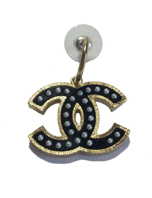 Boucles d'oreilles CHANEL CC noir perlés et métal doré
