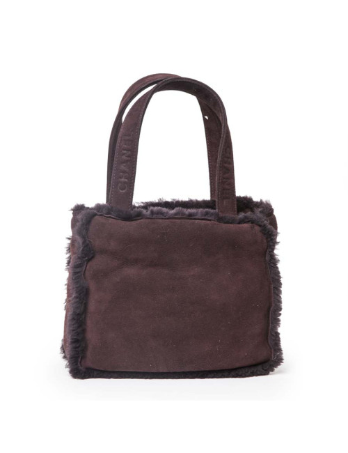 Mini sac cabas CHANEL peau retournée marron