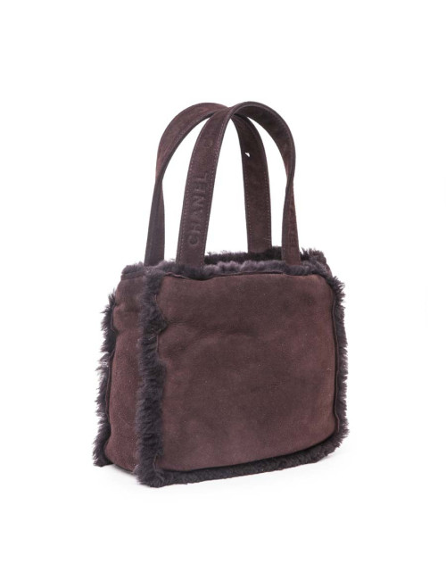 Mini sac cabas CHANEL peau retournée bordeaux