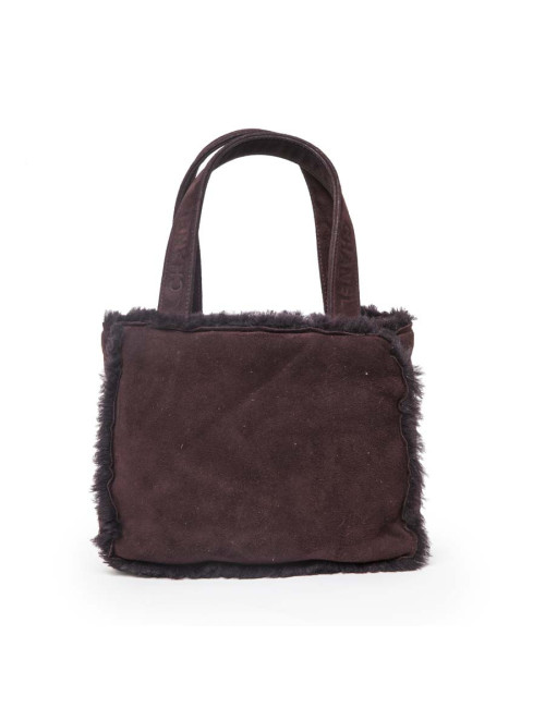 Mini Tote bag CHANEL Brown plum Shearling leather