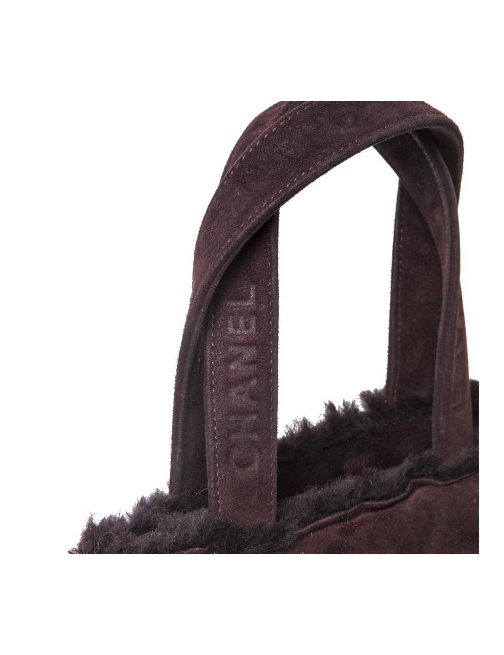 Mini Tote bag CHANEL Brown plum Shearling leather