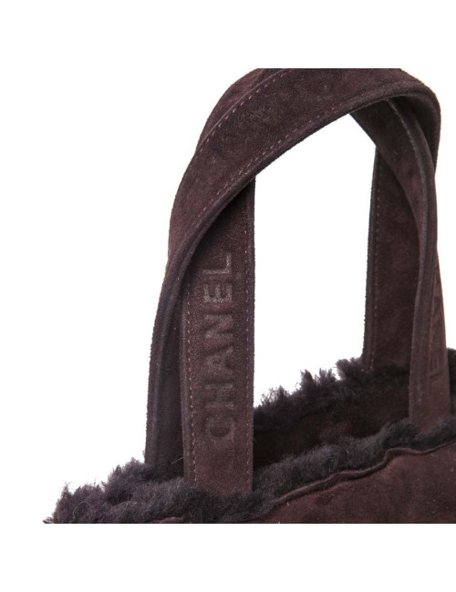 Mini Tote bag CHANEL Brown plum Shearling leather