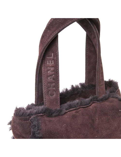 Mini Tote bag CHANEL Brown plum Shearling leather