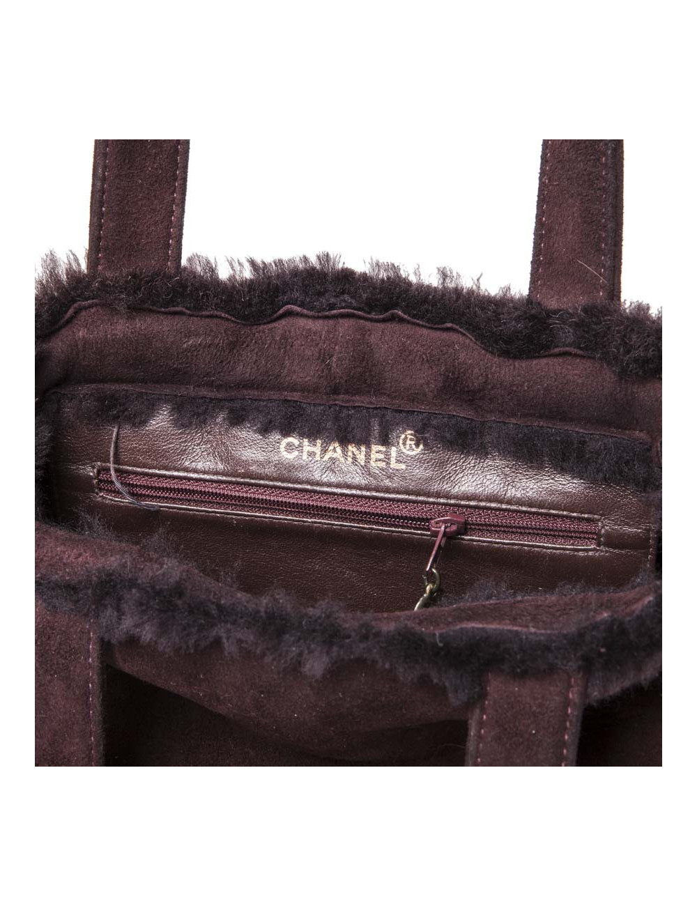 Mini Tote bag CHANEL Brown plum Shearling leather