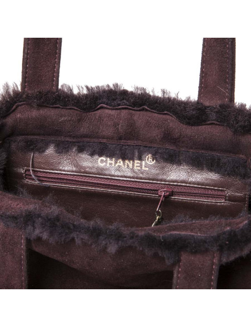 Mini sac cabas CHANEL peau retournée bordeaux