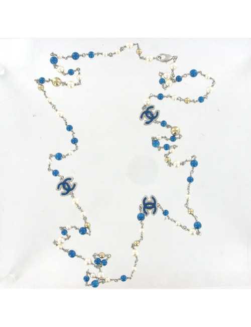 Sautoir CHANEL perles multicolores et CC 