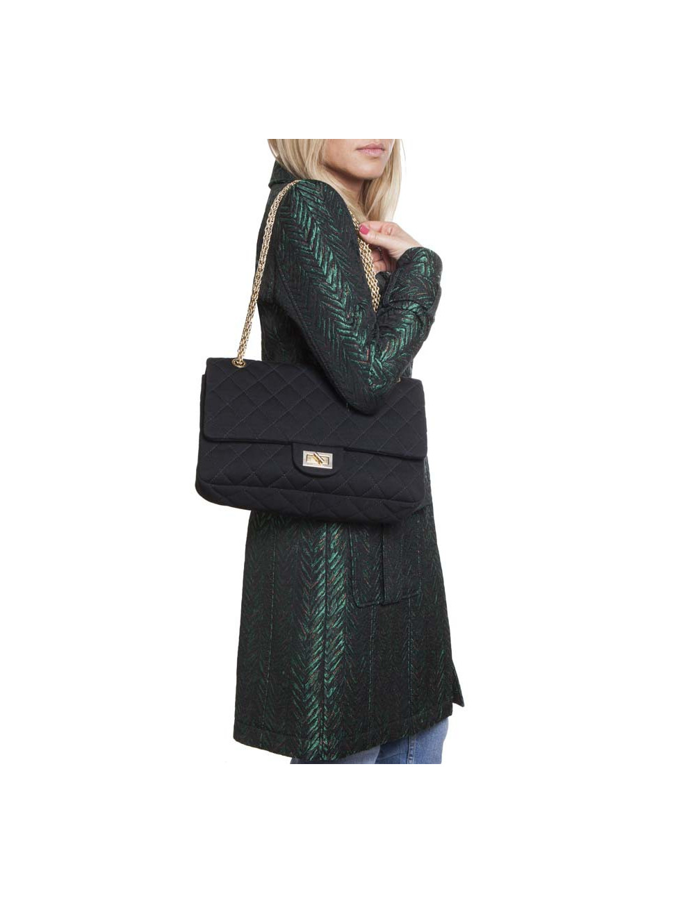 CHANEL 2.55 double flap jumbo bag in black jersey