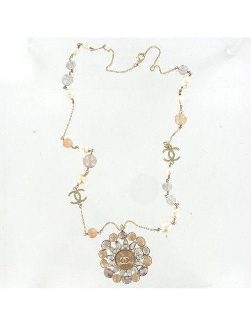 Sautoir CHANEL perles multicolores et bijou