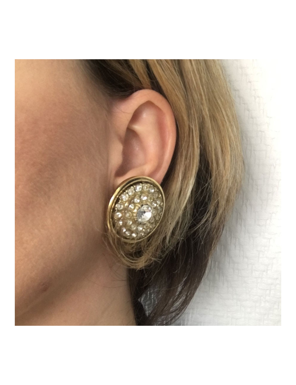 Boucles d'oreille clips dorées et strass autres marques