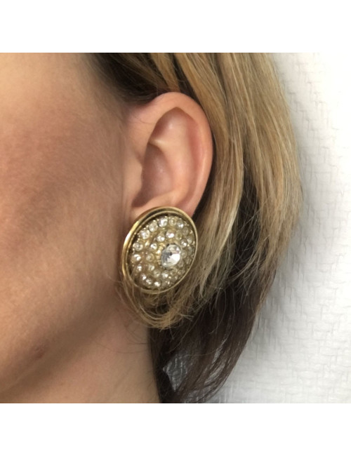 Boucles d'oreille clips dorées et strass autres marques
