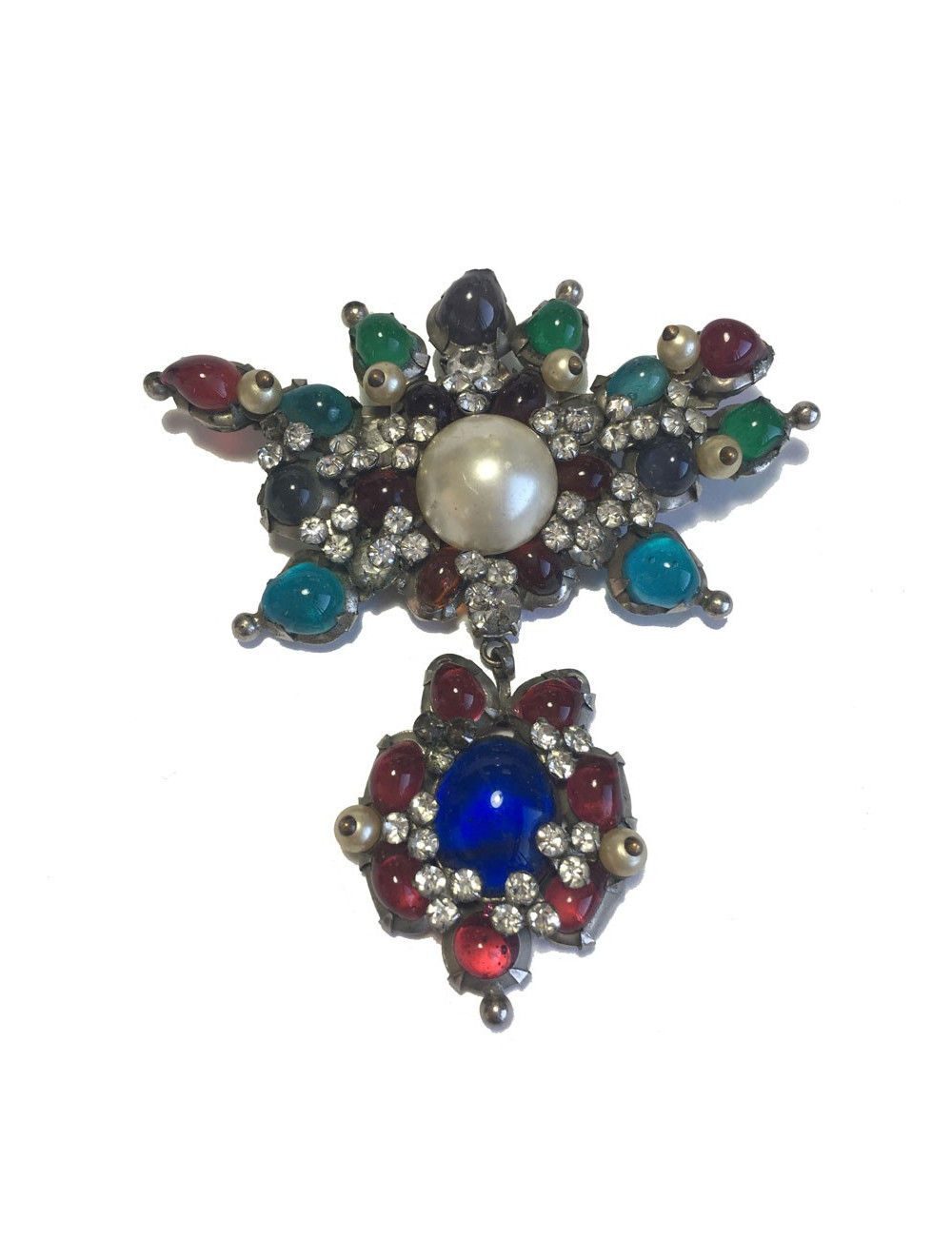 Broche couture CHANEL en pâte de verre Vintage