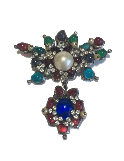 Broche couture CHANEL en pâte de verre Vintage