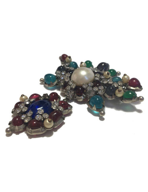 Broche couture CHANEL en pâte de verre Vintage