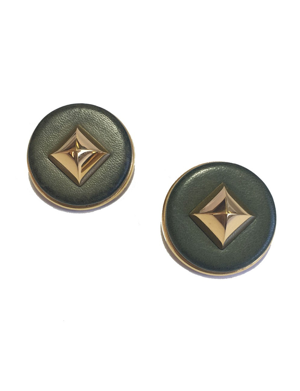 xxx Boucles d'oreille clips HERMES Médor vintage en cuir kaki et métal doré