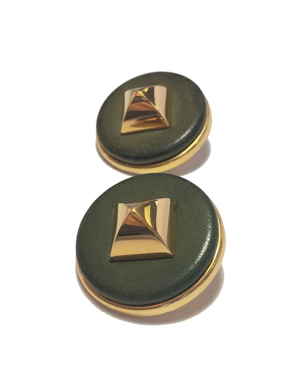 xxx Boucles d'oreille clips HERMES Médor vintage en cuir kaki et métal doré