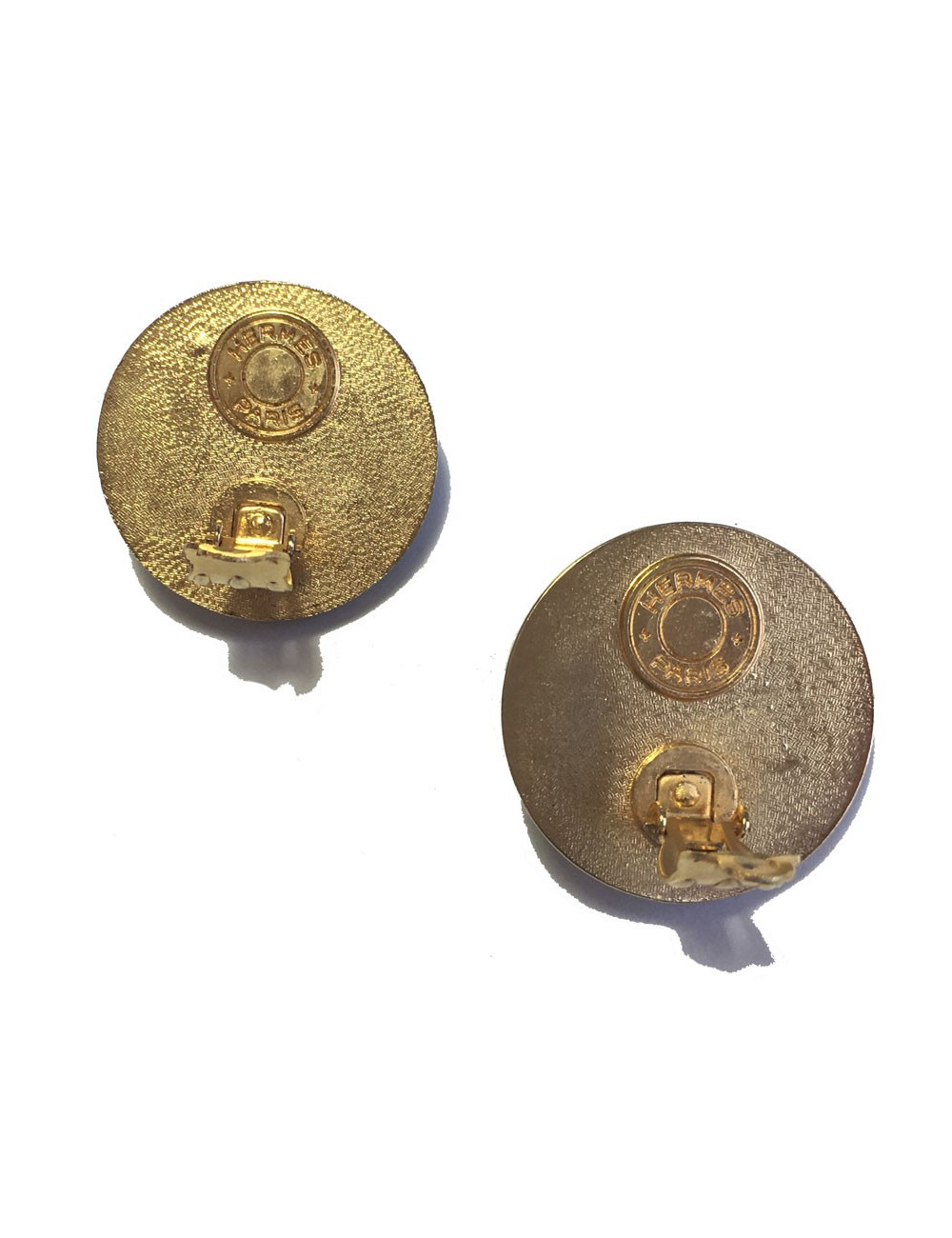 xxx Boucles d'oreille clips HERMES Médor vintage en cuir kaki et métal doré