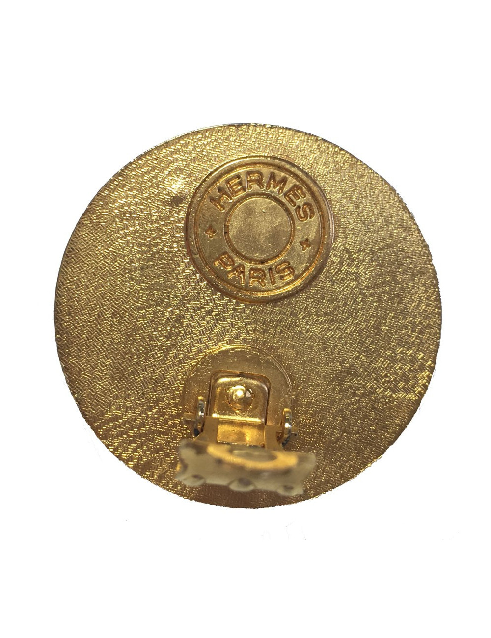 HERMES Medor vintage khaki leather and gilded metal clips earrings